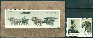 Китай, 1990, Искусство. Колесницы. 2 марки + блок
